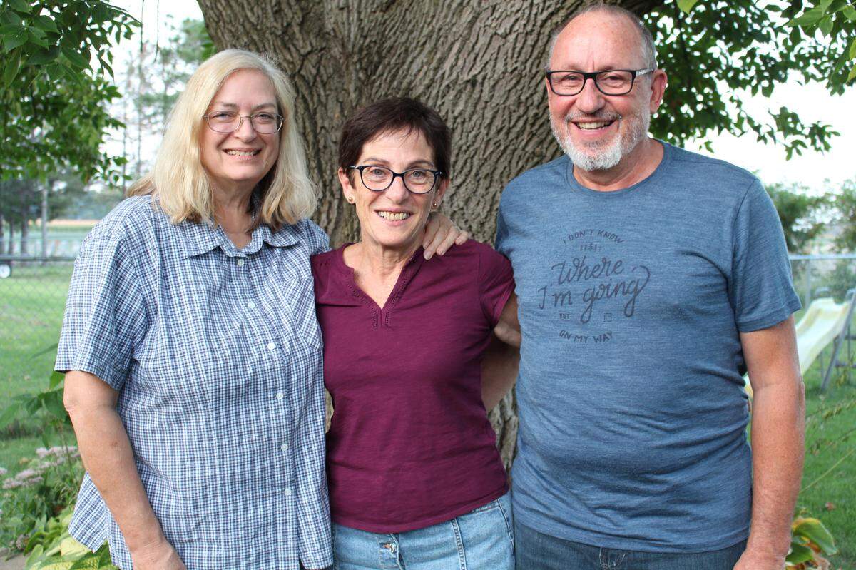 Annie Almoguera, center, and her friend, Georges Charbonnel, right, are visiting Annie’s pen pal, Mary Wilson, who lives in Highland. They’ve been exchanging letters for 46 years.