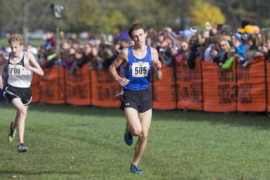 Freeburg's Charlie Parrish runs in the Class 1A IHSA state cross country finals at Detweiller Park. He'll run cross country for Kansas State in college.