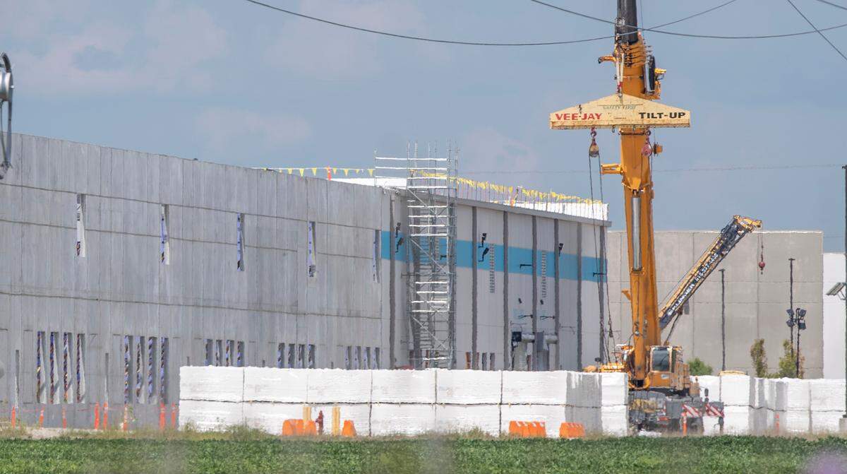 The section of the Amazon warehouse destroyed by a tornado in December 2021 is being rebuilt. The warehouse on Gateway Commerce Drive in Edwardsville had no storm shelters built to withstand an EF-3 tornado, but they’re not required by any local, state or federal policy.