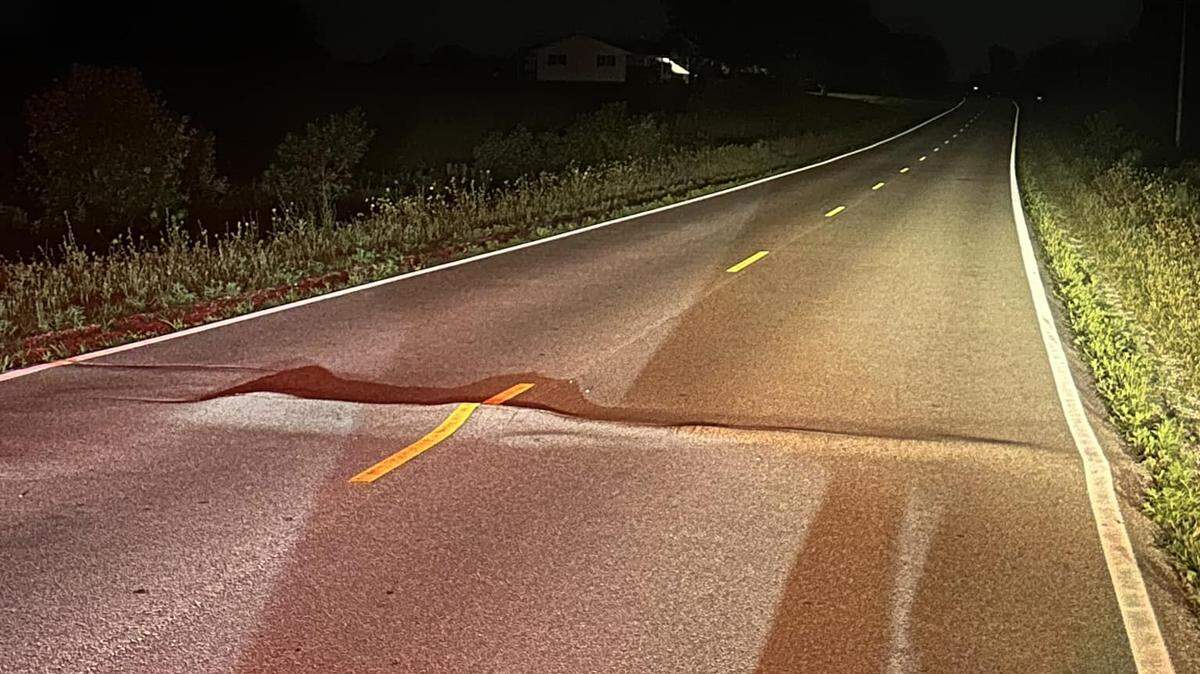 Omega Road buckled due to the extreme heat in Salem. It occurred in the 5500 block of Omega Road between Penrod and Monical roads. Caution signs will alert drivers to the area until it is repaired.