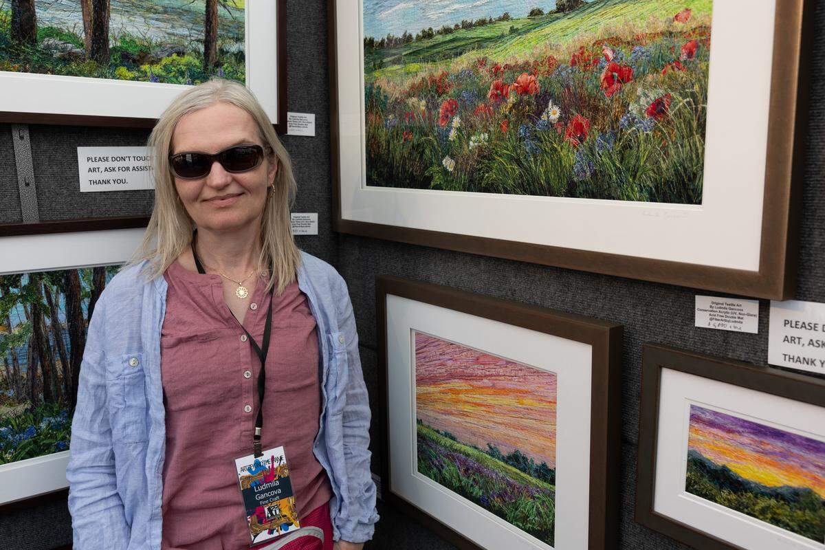 Ludmila Gancova, who won a purchase award and Best of Category - Fine Craft, during 2026’s first day of Art on the Square.