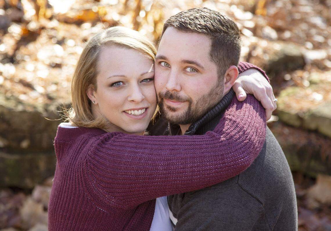 Rebecca Yarber and Nathan DeSpain, shown here in their engagement photo, planned to get married at The Mansion in O’Fallon until the venue abruptly closed last week.
