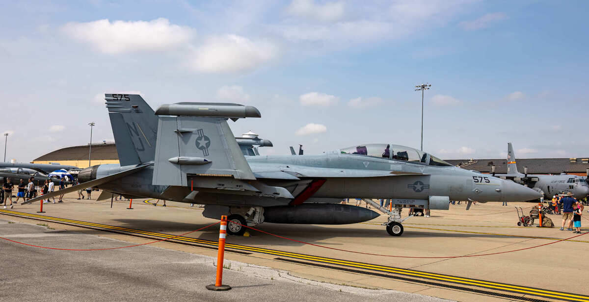Pictured is an F-18 fighter plane during the Scott Air Force Base Airshow. The airshow, at SAFB for the first time since 2017, drew large crowds.