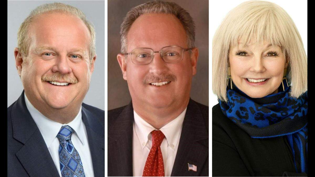 People serving as Belleville mayor this century have included Mark Kern, left to right, Mark Eckert and Patty Gregory. City Clerk Jenny Gain Meyer was elected to the office on Tuesday.