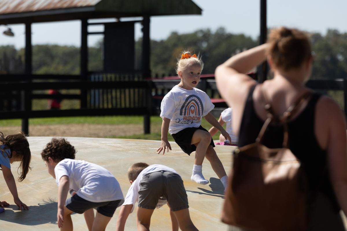 Another of Eckert’s strange yet fun activities is a massive trampoline large enough to fit dozens of leaping children.