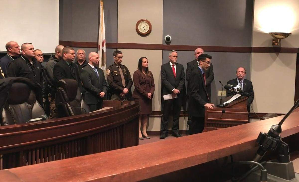 Madison County Sheriff’s Department Capt. David Vucich describes charges against Timothy Banowetz at a news conference on Jan. 6, 2020, acting as commander of the Major Case Squad of Greater St. Louis.