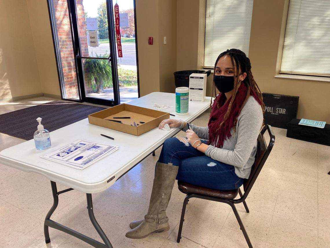 Niajah Johnson, is 21, works the polls at St. Nicholas Catholic Church in O’Fallon. She is the church’s youngest poll worker.