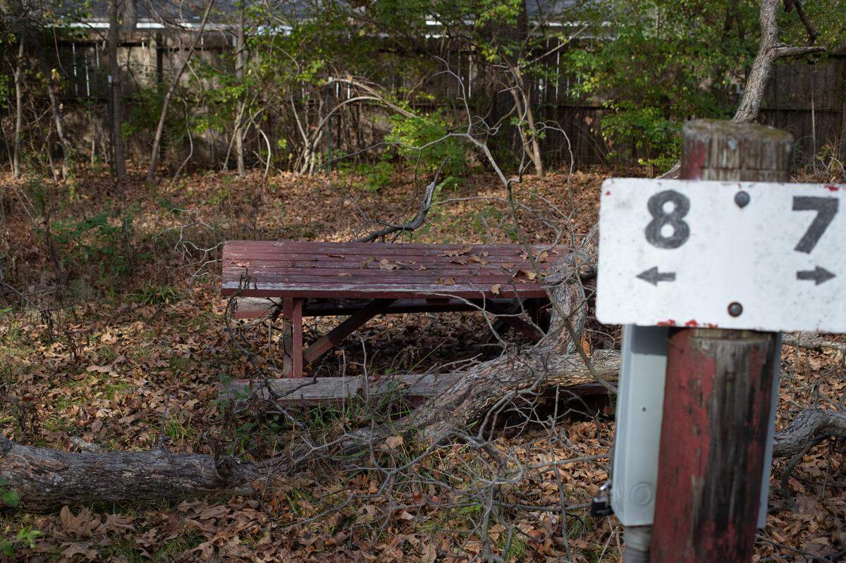 The former campground at the George E. Hilgard American Legion Post 58 in Freeburg, also known as the Freedom Farm, is full of damaged picnic tables and electric hookup boxes.