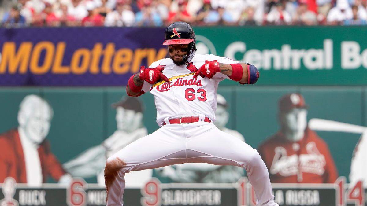 This file photo shows Edmundo Sosa celebrating after hitting an RBI double during a game last season. The St. Louis Cardinals traded Sosa on Saturday for pitcher JoJo Romero.