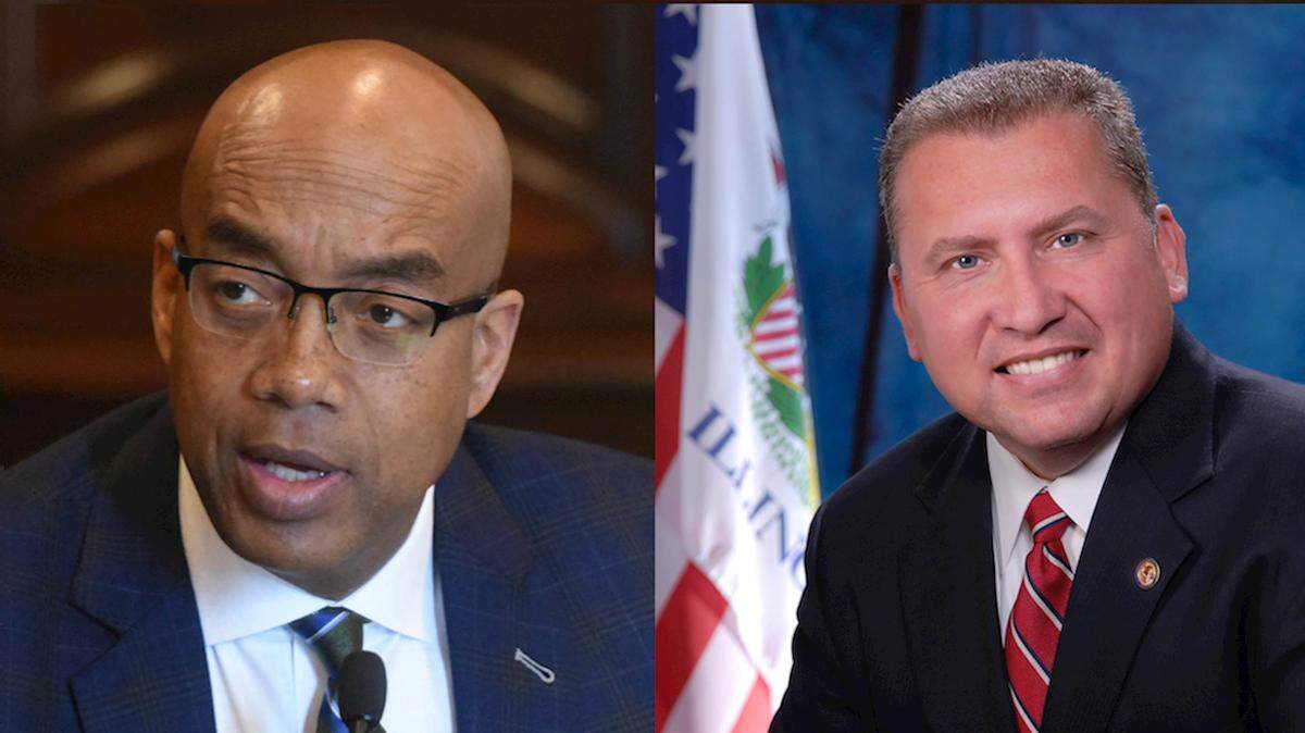Former state Sens. James Clayborne, left, and Michael Noland.