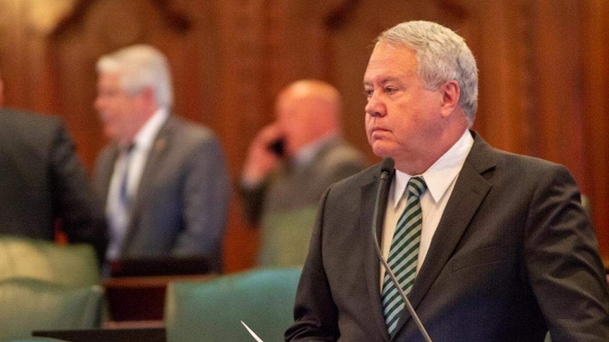 Rep. Jay Hoffman, D-Swansea, pictured here on the Illinois House floor, says three resolution questions that will appear on ballots state-wide this November are “top of mind” for voters.
