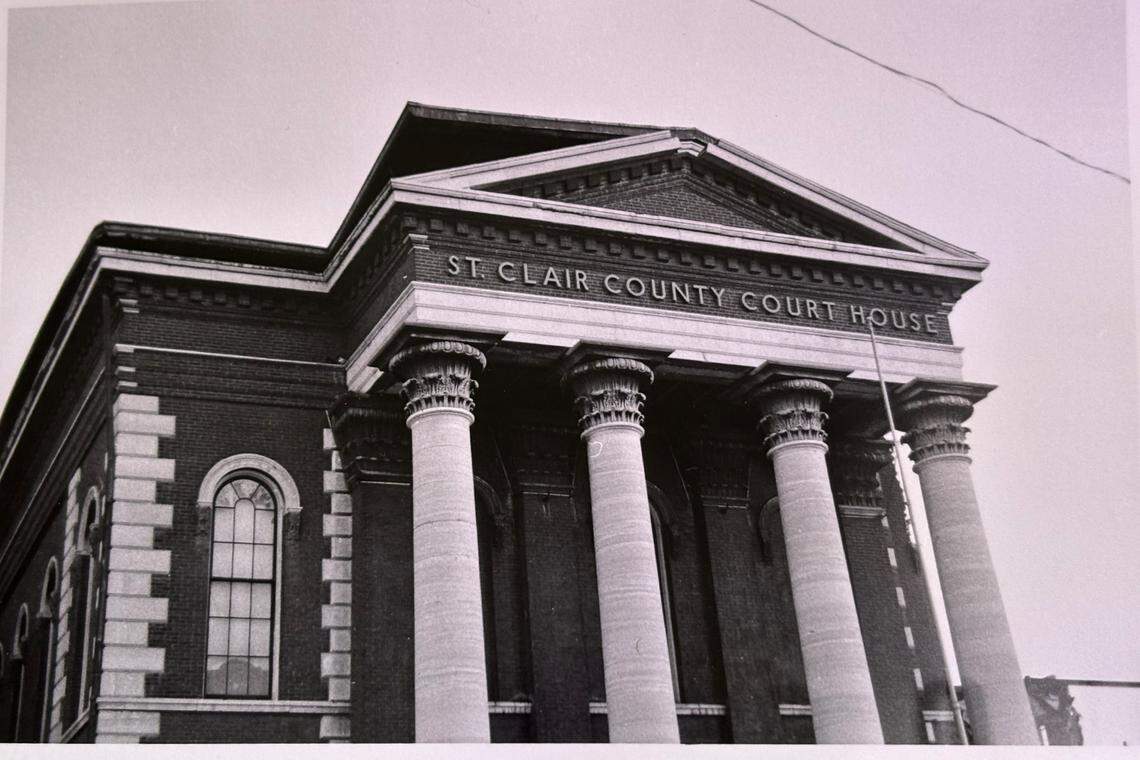 St. Clair County Courthouse downtown Belleville in 1972, shortly before it was demolished. Bill Hausmann, 74-year-old Belleville retiree, took this photo while he was home for the summer while attending the University of Notre Dame. Hausmann, whose uncle was an architect who assisted with the construction of the new courthouse, said he was sorry to see the old courthouse demolished.