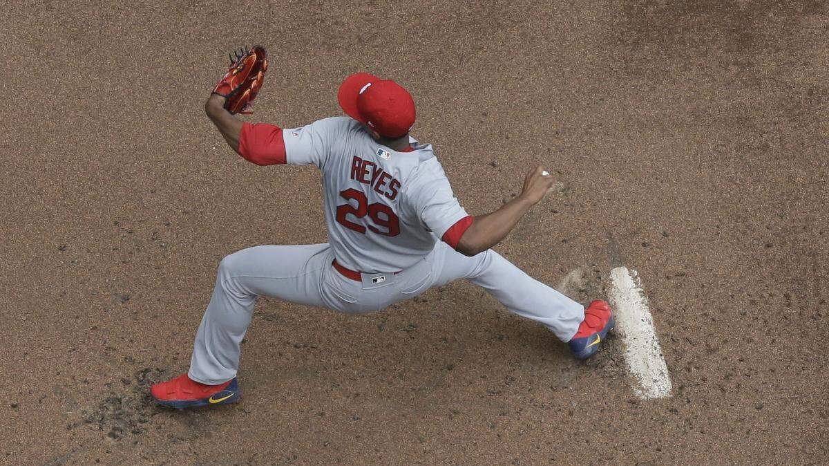 St. Louis Cardinals starter Alex Reyes throws during the first inning of a game against the Milwaukee Brewers on Wednesday, May 30, 2018, in Milwaukee. Reyes was placed back on the 10-day disabled list Thursday.