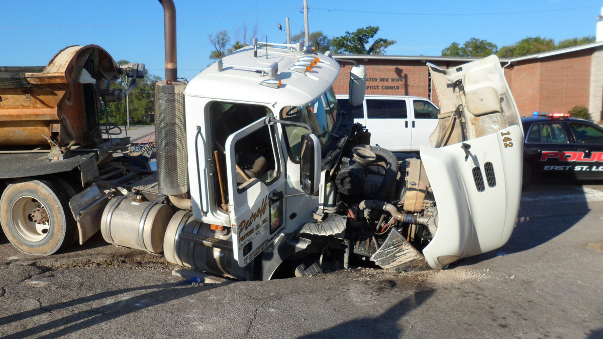A truck ended up in a hole Thursday when a section of Missouri Avenue collapsed.