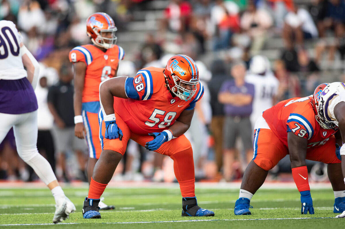 September 3, 2022 - East St. Louis, IL - East St. Louis offensive lineman Miles McVay during the annual Gateway Scholars Football Classic football game between CBC and East St. Louis. [Photo: Chris Johns]
