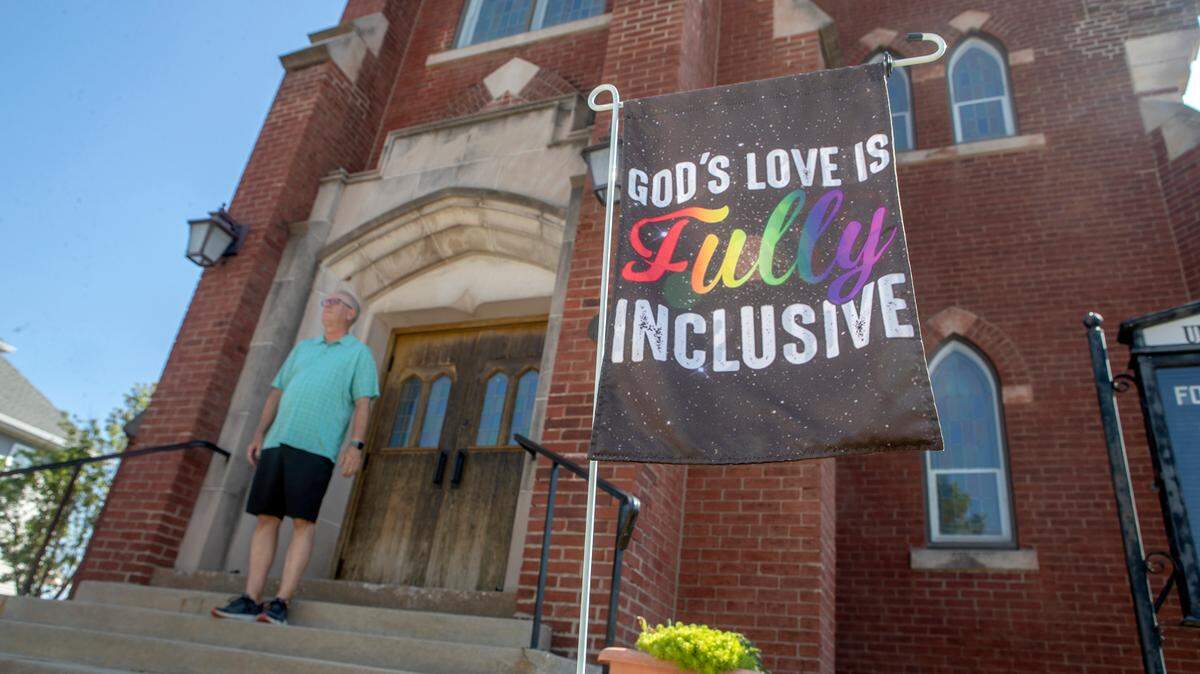 Immanuel United Methodist Church pastor David Roderic, stands outside the entrance to the Edwardsville church. Roderick and his congregation want their church to be welcoming and inclusive to all.