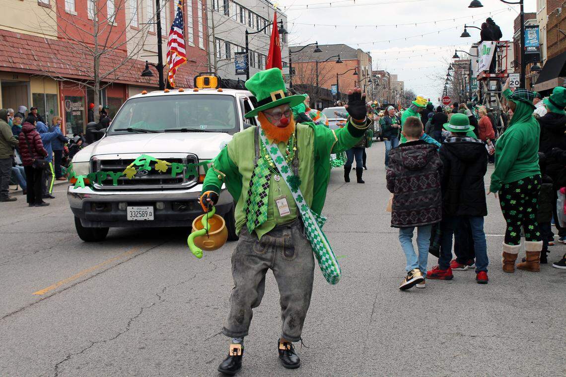 In this file photo, a parade participant’s costume references myths associated with St. Patrick’s Day during Belleville’s Ancient Order of the Hibernians Parade. St. Patrick is one of the patron saints of Ireland. According to one legend, St. Patrick drove all the snakes of Ireland into the sea. He is said to have used the shamrock to explain the concept of the Holy Trinity in Christianity. Leprechauns with their top hats and pots of gold also come from Irish folklore.