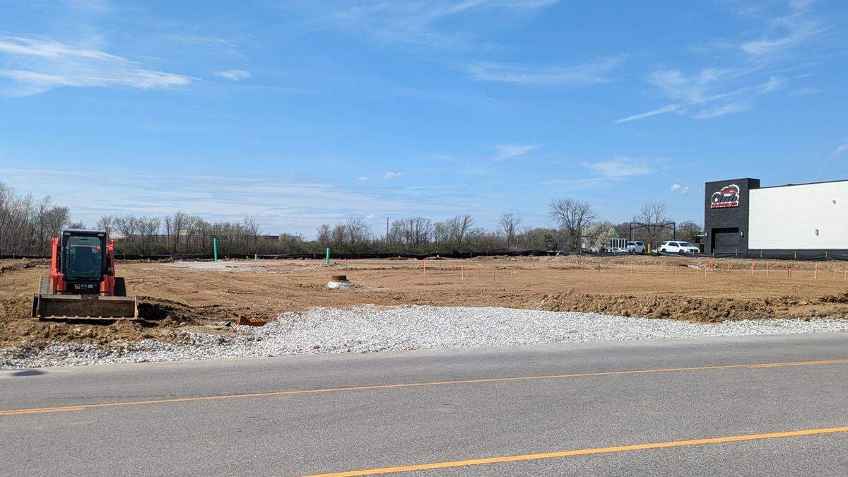 Construction work at Belleville Crossing is for a new Discount Tire facility.