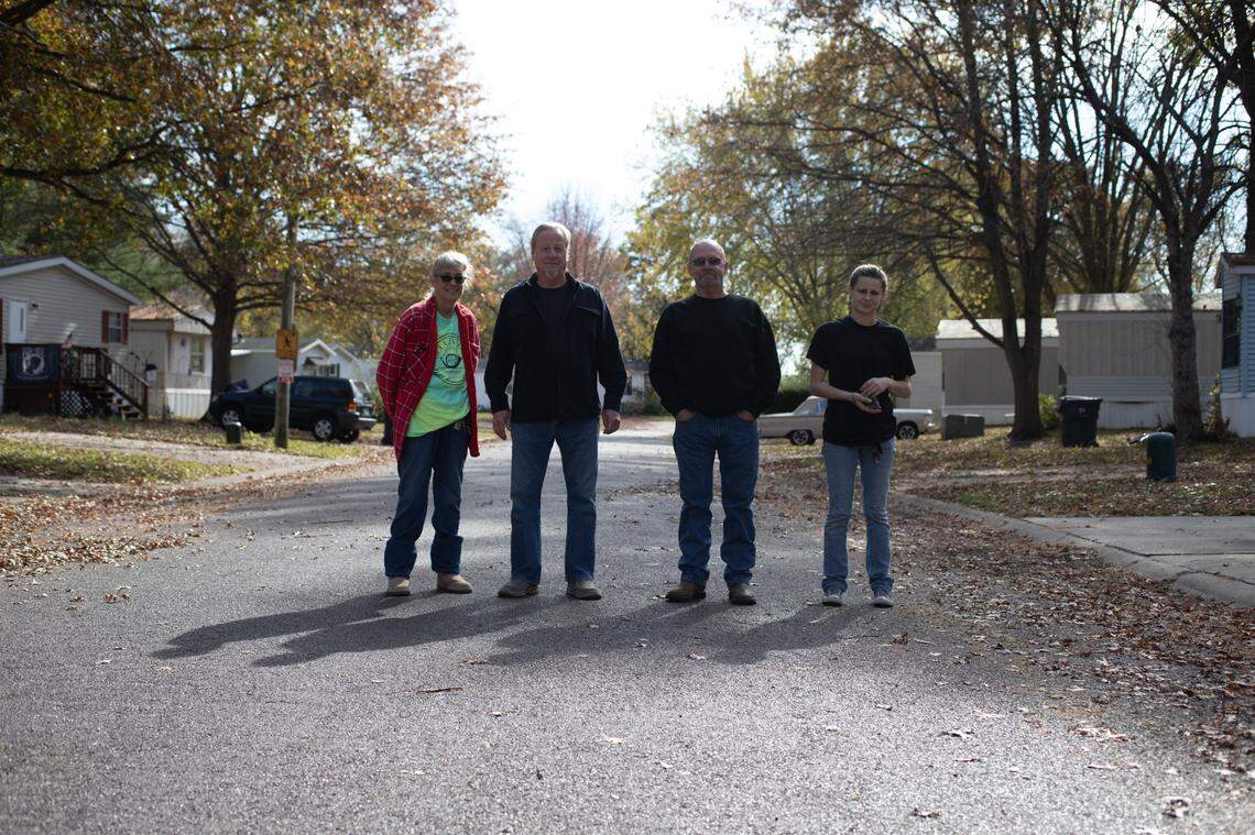 Greenmount Station neighbors, from left to right, Patty Totty, Tom West, Jim Hodgkins and Hollie Hodgkins share concerns about the new owner of their mobile home park: Homes of America LLC. Totty and the Hodgkins said they have had trouble reaching the company about needed maintenance. West said he fears a sudden need for repairs at his home.