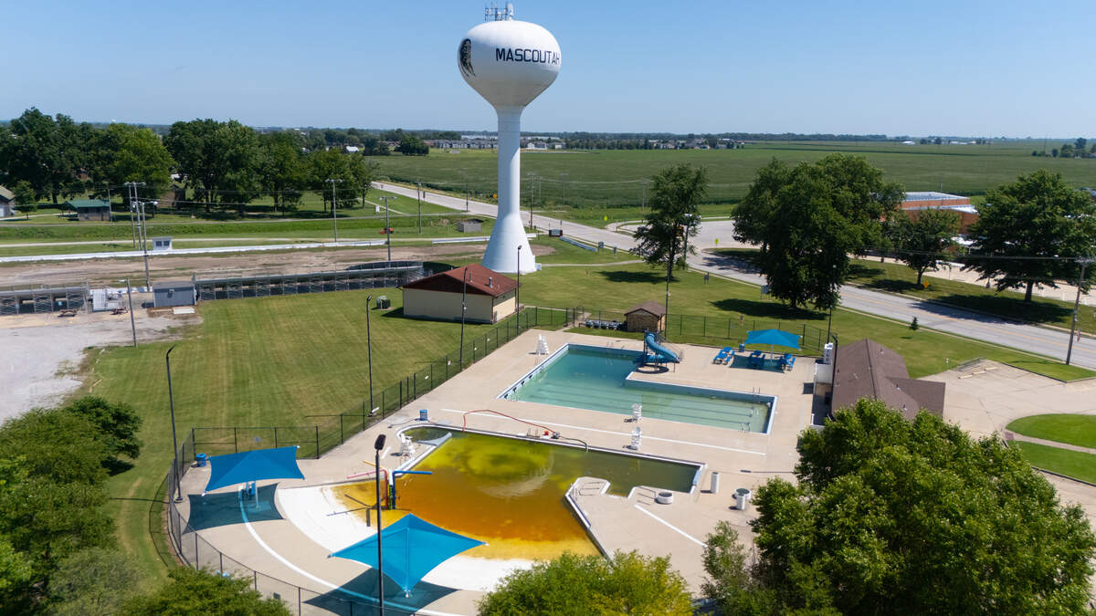 This drone photograph shows a pool inside of Scheve Park in Mascoutah.