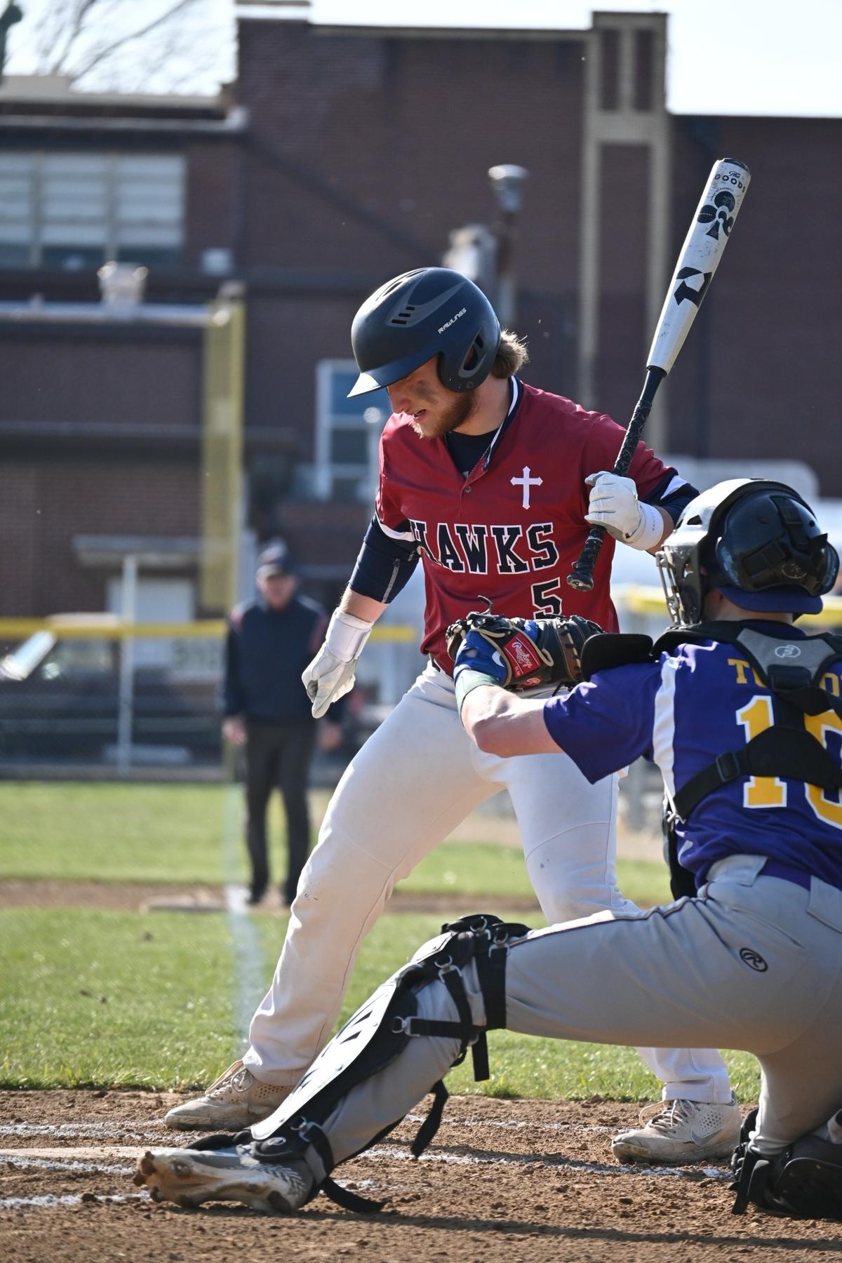 Daniel Darin of Gibault Catholic High School takes a pitch during a game this season. Darin is the winner of this week’s Belleville News-Democrat Baseball Player of the Week high school poll, as selected by readers of bnd.com.​