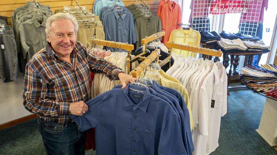 Roger Wigginton, President of Don Rodgers Ltd. in Belleville, is ready for customers at his Belleville apparel store.