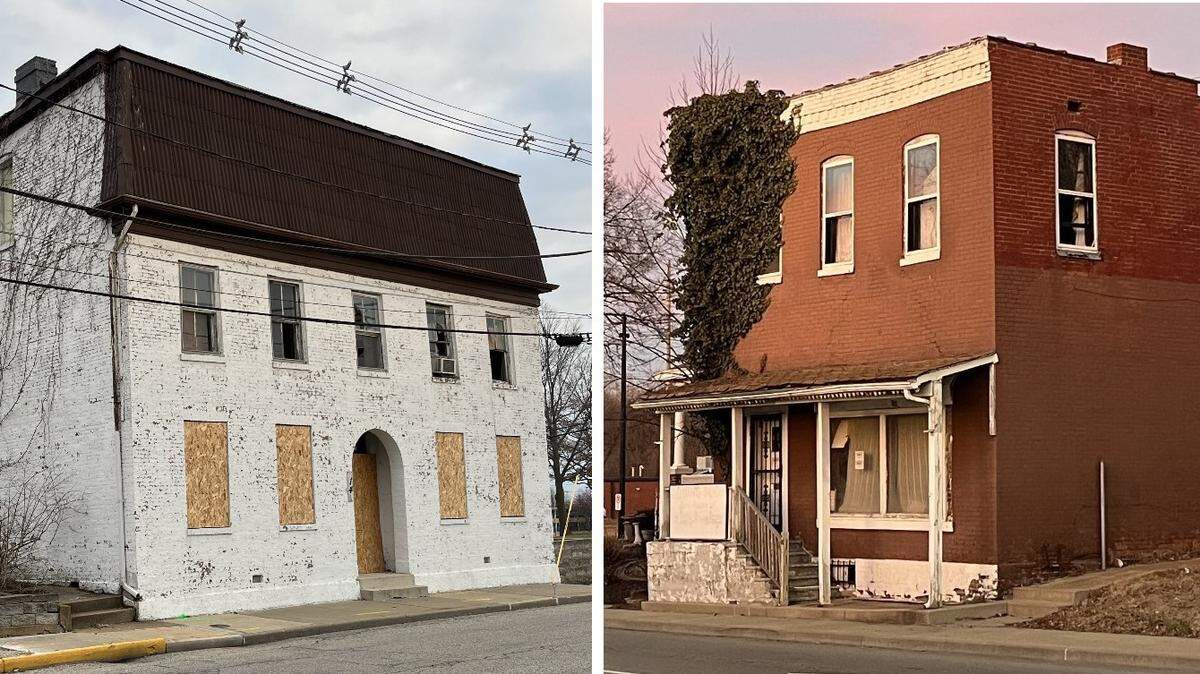 The city of Belleville has hired a company to demolish two large buildings this spring, one at 14 S. Third St., left, and the other at 520 N. Illinois St. Squatters have been living in both.