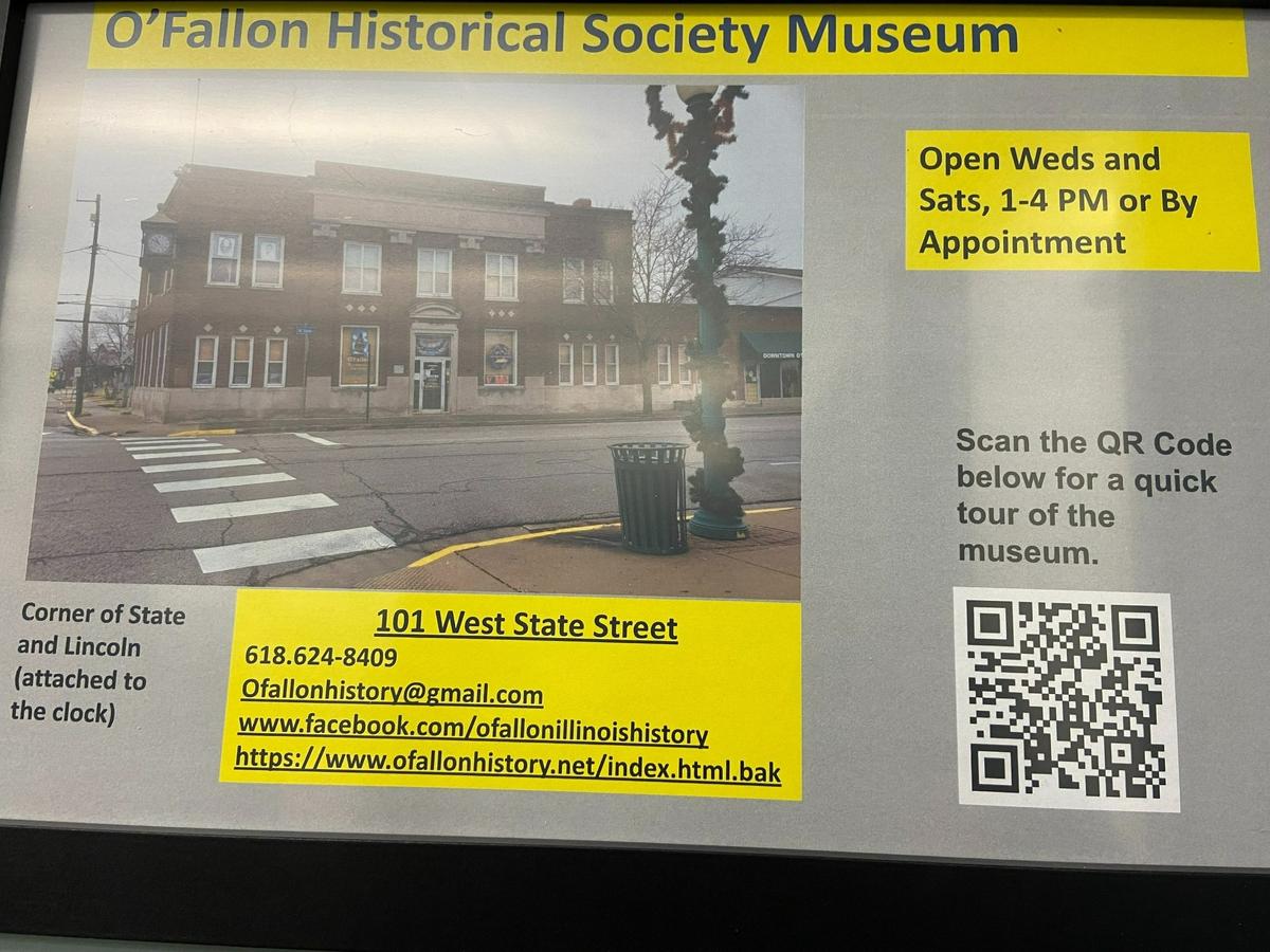 A QR Code gives a tour of museum as noted in History Portal, which is in a nook on the second floor of the O’Fallon Public Library and features a rotating local history theme every three months to encourage patrons to learn more and visit the O’Fallon Historical Society museum.