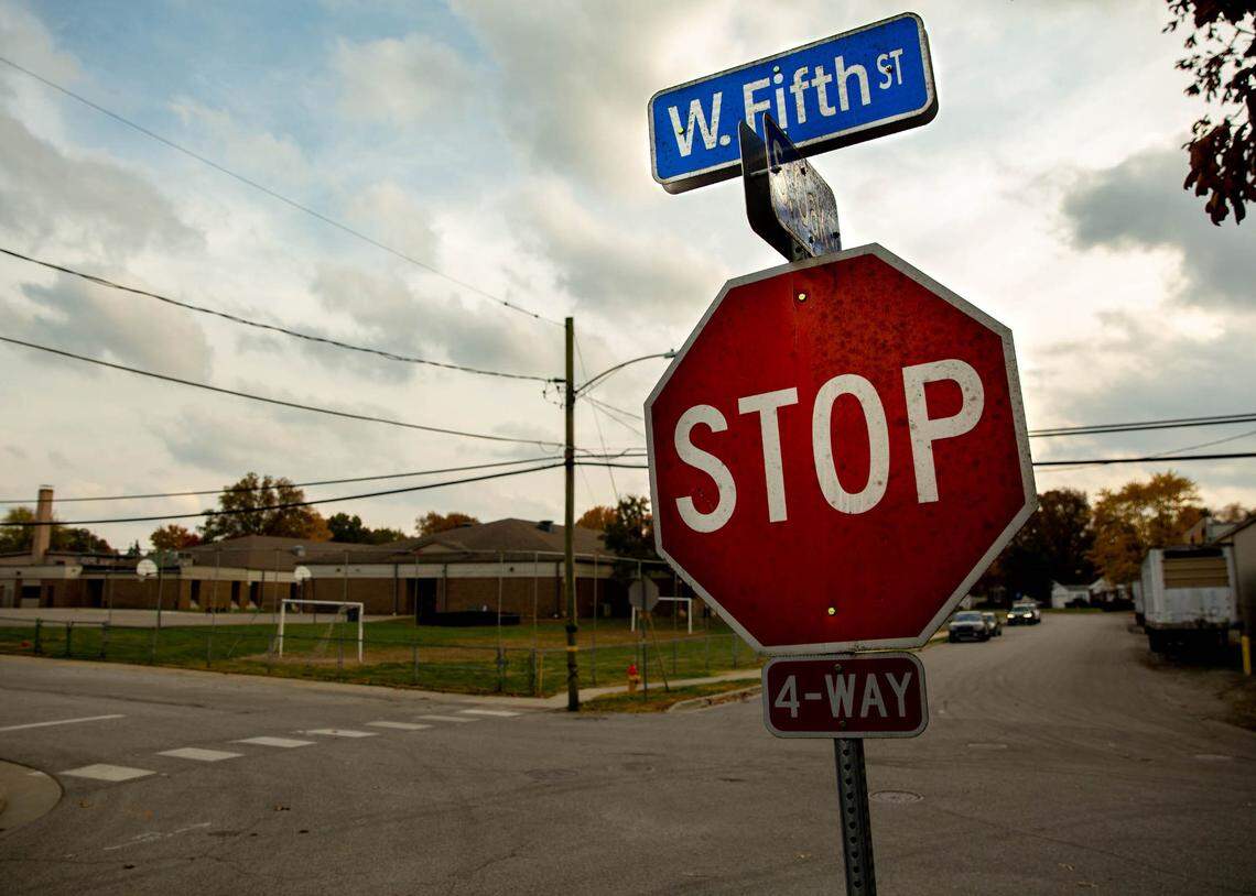 The corner of West Fifth Street and South Oak Street on Wednesday, Nov. 10, 2021, in O’Fallon, Illinois. One of the largest growing cities in the Metro-East’s representation will be split up from the state to congressional level through what some have criticized as partisan gerrymandering. The corner is a corner boundary between the IL-12 and IL-13 congressional districts.