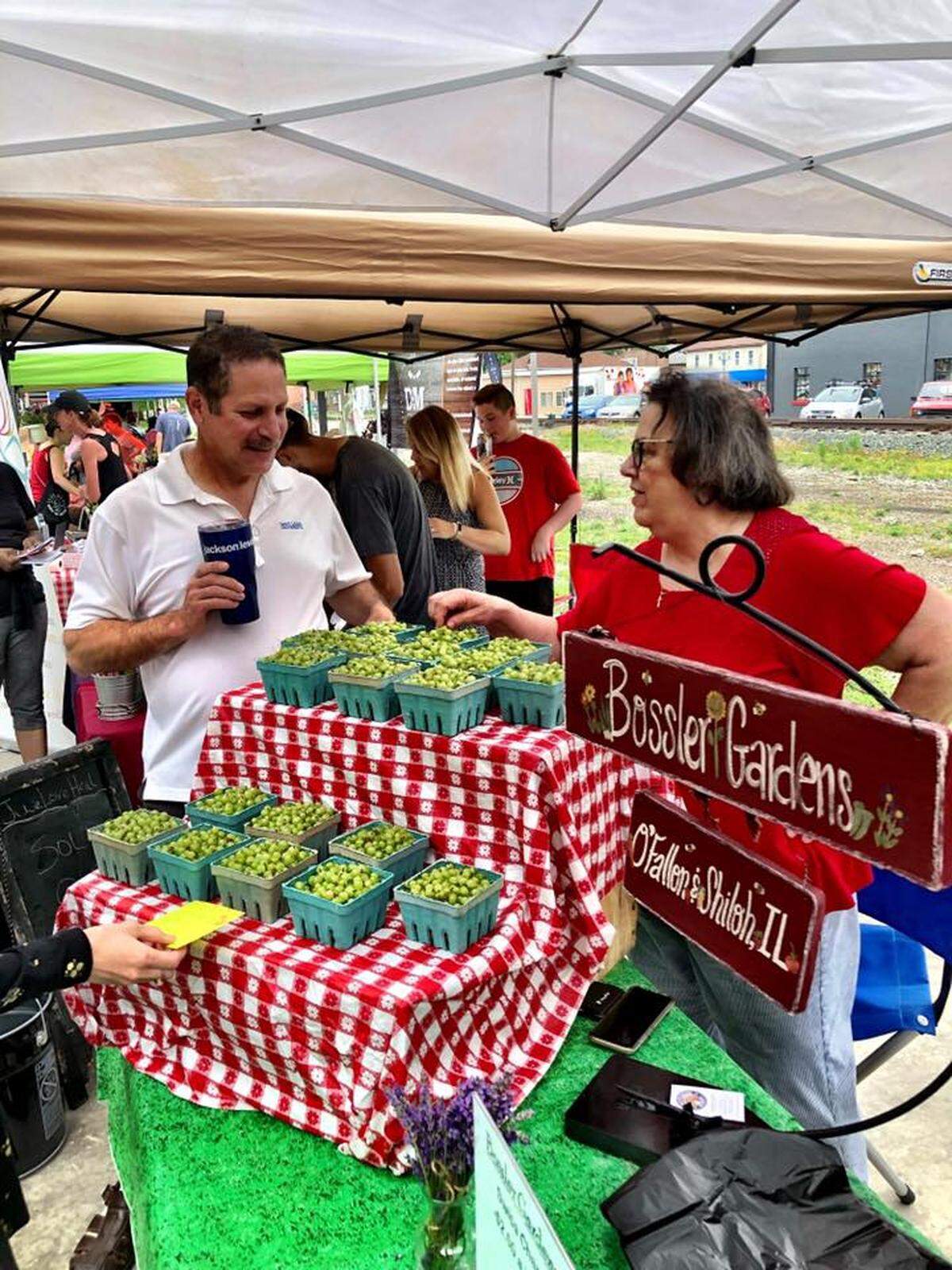 Gooseberries are among the many fresh fruits sold at the Vine Street Market in O’Fallon. Fresh fruits and vegetables from within a 100-mile radius, artisanal items, homemade culinary goods, fresh meat, dog treats, plants, wine and pie fill booths inside and out.