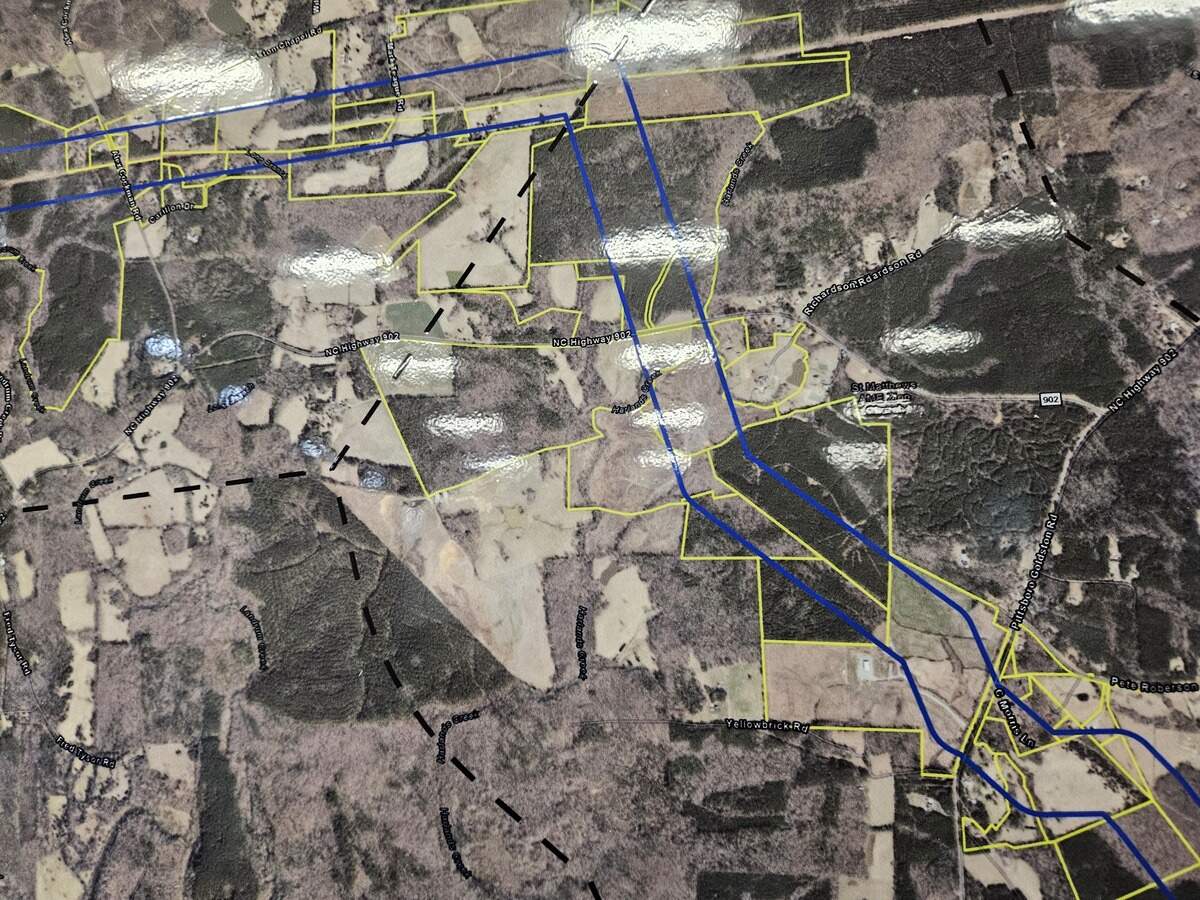 Eileen Gunipero took a picture of one of the study corridor maps displayed at a meeting hosted by Enbridge on June 10 and June 11 at the Chatham County Agricultural and Conference Center. Gunipero said her land would be impacted by this proposed route.