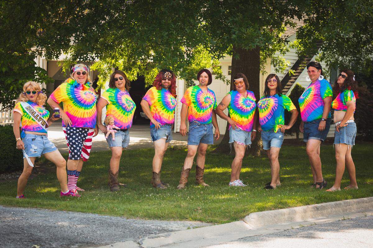 The contestants of the Miss LOL Pageant from left to right are: Tom “Hollywood”  Switzer, Boyd “Justice” Rinderer, Joe “Helga” Horstmann, Chad “Cheetah” Zobrist, Chad “Che Che” Zurliene, Bill “Isabilla” Sloan, Brian “Breyoncé” Beard, Jim “Mercedes” Meridith and Steve “Cherri” Carey. Contestants not pictured are Brian “Frogetta” Weiss, Ben “Clementine” Eberwein and Brent “Marshmellow” Knebel. The men will compete in the pageant on May 11, 2019. In the meantime, the contestants are raising money and awareness for childhood cancer through the local nonprofit organization Leaps of Love.
