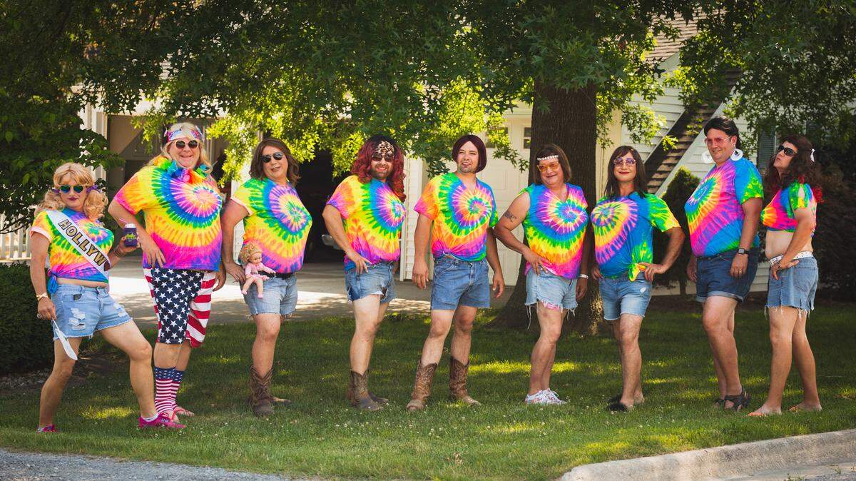 The contestants of the Miss LOL Pageant from left to right are: Tom “Hollywood”  Switzer, Boyd “Justice” Rinderer, Joe “Helga” Horstmann, Chad “Cheetah” Zobrist, Chad “Che Che” Zurliene, Bill “Isabilla” Sloan, Brian “Breyoncé” Beard, Jim “Mercedes” Meridith and Steve “Cherri” Carey. Contestants not pictured are Brian “Frogetta” Weiss, Ben “Clementine” Eberwein and Brent “Marshmellow” Knebel. The men will compete in the pageant on May 11, 2019. In the meantime, the contestants are raising money and awareness for childhood cancer through the local nonprofit organization Leaps of Love.