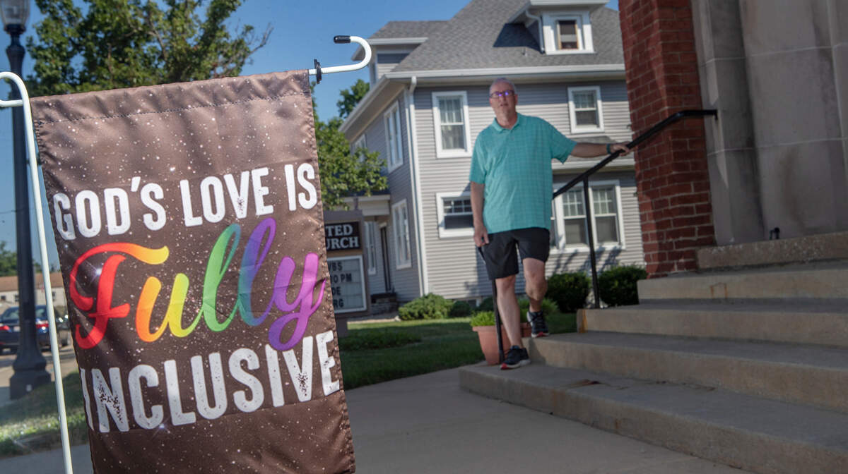 Immanuel United Methodist Church pastor, David Roderick, stands outside the entrance to the Edwardsville church. Roderick and his congregation want their church to be welcoming and inclusive to all.