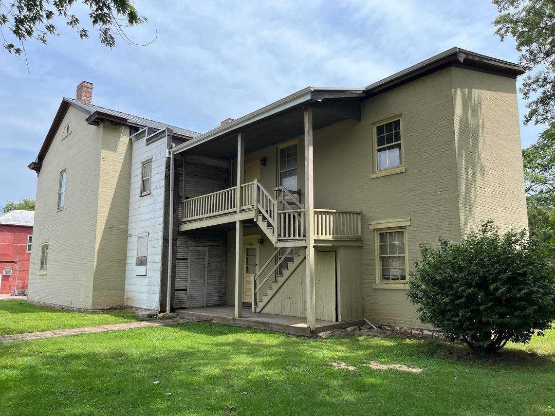 This 2023 file photo shows a dilapidated side porch on the Gustave Koerner House in Belleville, including a section that was enclosed about 1910 to accommodate indoor plumbing.