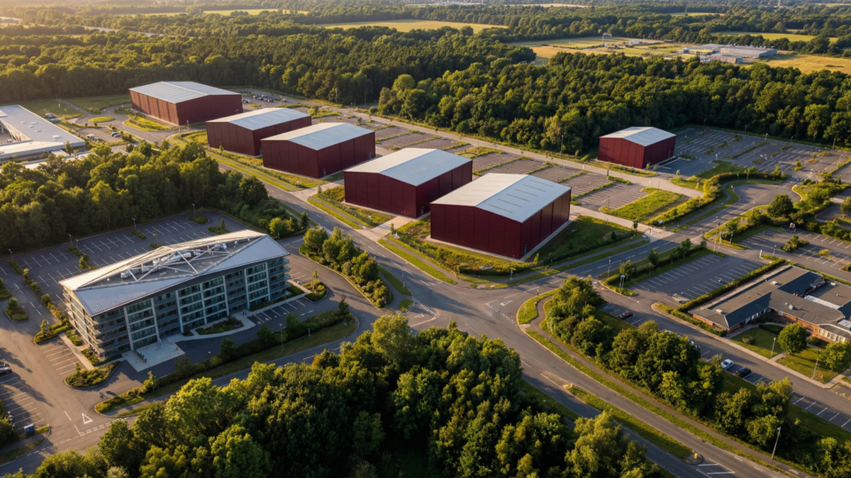 A rendering of Hollywood River Studios, which will sit just west of Illinois Route 3 and Wood River’s downtown, shows the six sound stages that developer Chris Breakwell has already started to build.