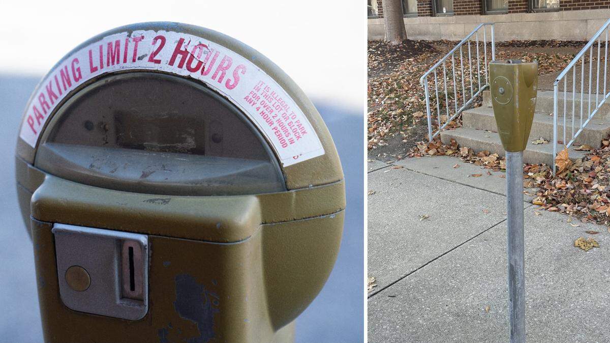 Parking meters in downtown Belleville are at least 50 years old, according to one alderman, and some, including the meter at right on South Jackson Street, are broken beyond repair.