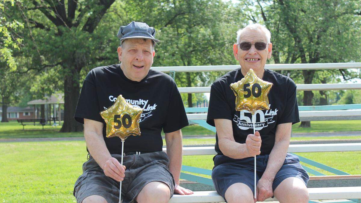 The 16th Annual Community Link Buddy Walk is just around the corner. Teams, families, participants, staff, and friends will gather Saturday, Oct. 8, at Northside Park in Breese to begin the 1-mile walk at 11 a.m. Following the walk will be an afternoon full of activities to celebrate Community Link’s 50th anniversary. Pictured are David and Mike who have been with Community Link since day one in 1972.