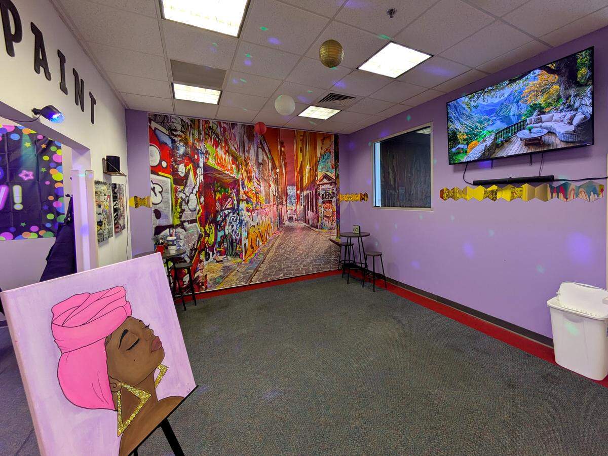 There's room for dancing – complete with disco lights – at Let's Paint in Fairview Heights.