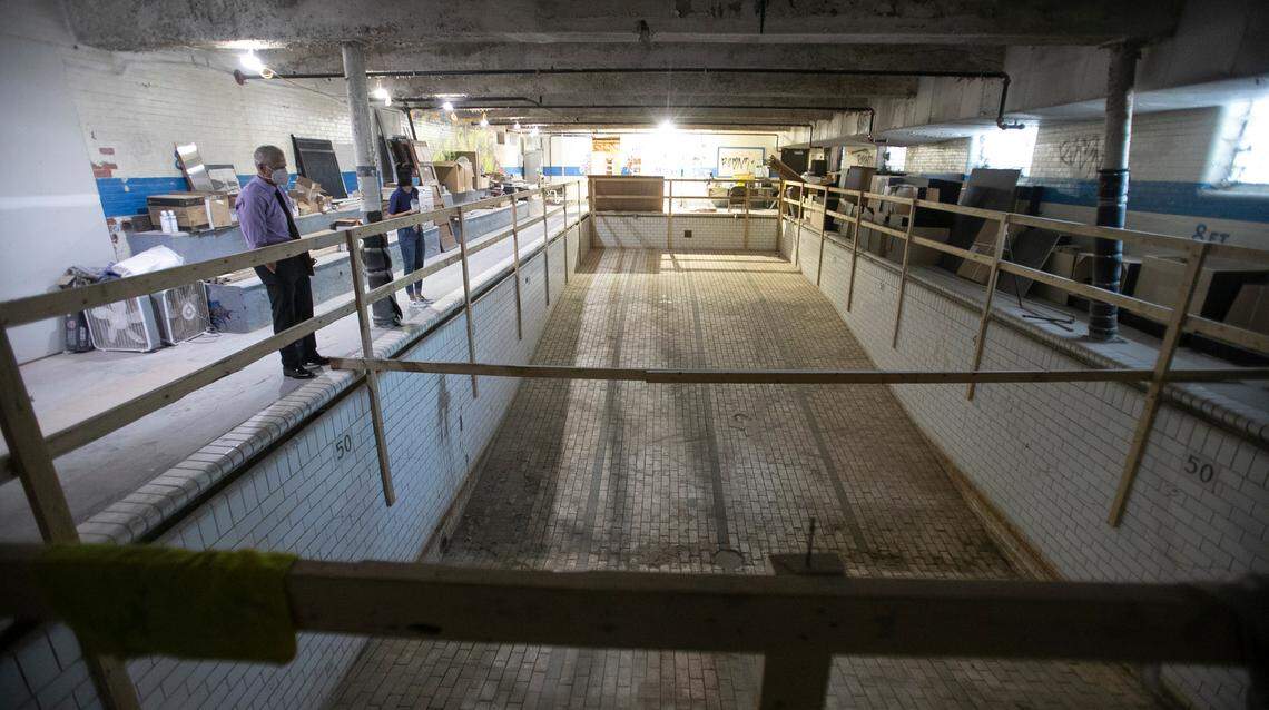 The non-functional, glazed-brick swimming pool on the lower level of the former Granite City YMCA wasn’t renovated as part of a project that converted the historic building into 37 apartments.