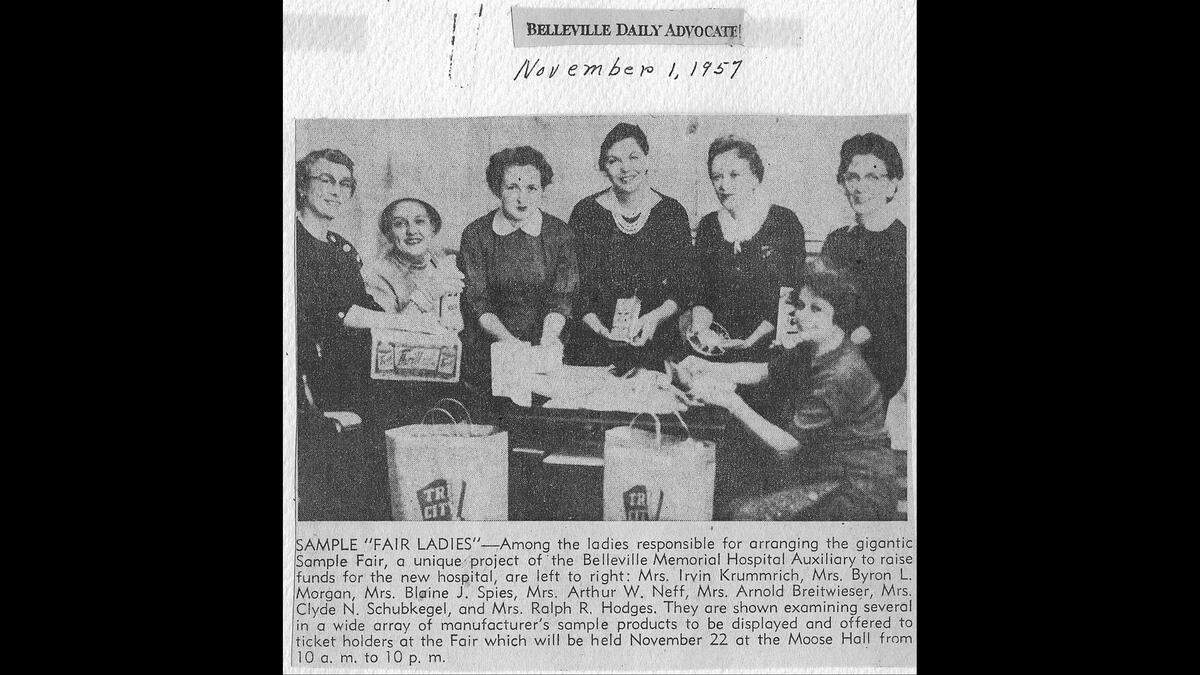 This photo from the Belleville Daily Advocate on Nov. 1, 1957, shows members of the Belleville Memorial Hospital Auxiliary, including Pearl Spies, who is the last living founding member of the Auxiliary.