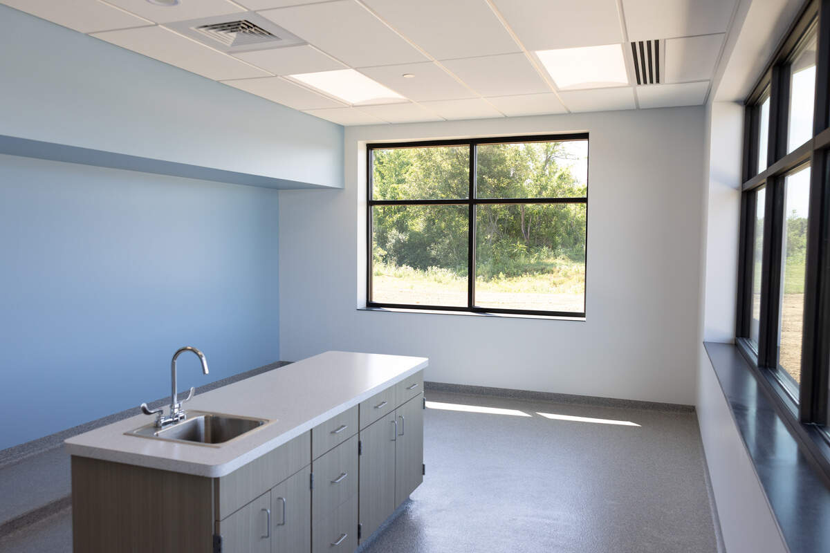 Inside of a cat kennel room at the new St. Clair County animal control building at 1123 Comwest Parkway in Belleville. The new room will feature kennels positioned against the windows.