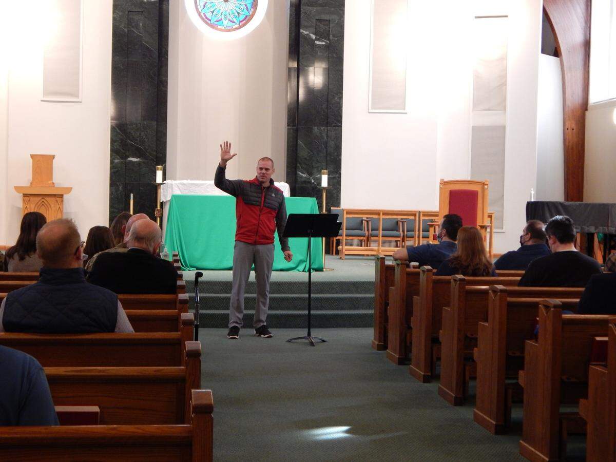 Mark Oberhauser, area director for the Metro East Fellowship of Christian Athletes, shared a message about the importance of connection with the base chapel and local clergy at the Pastors Appreciation Lunch on Feb. 16.