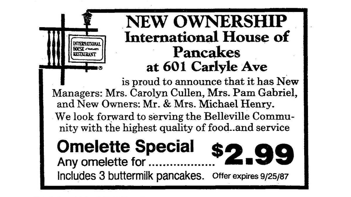 IHOP display ad from the Sept. 9, 1987, News-Democrat.