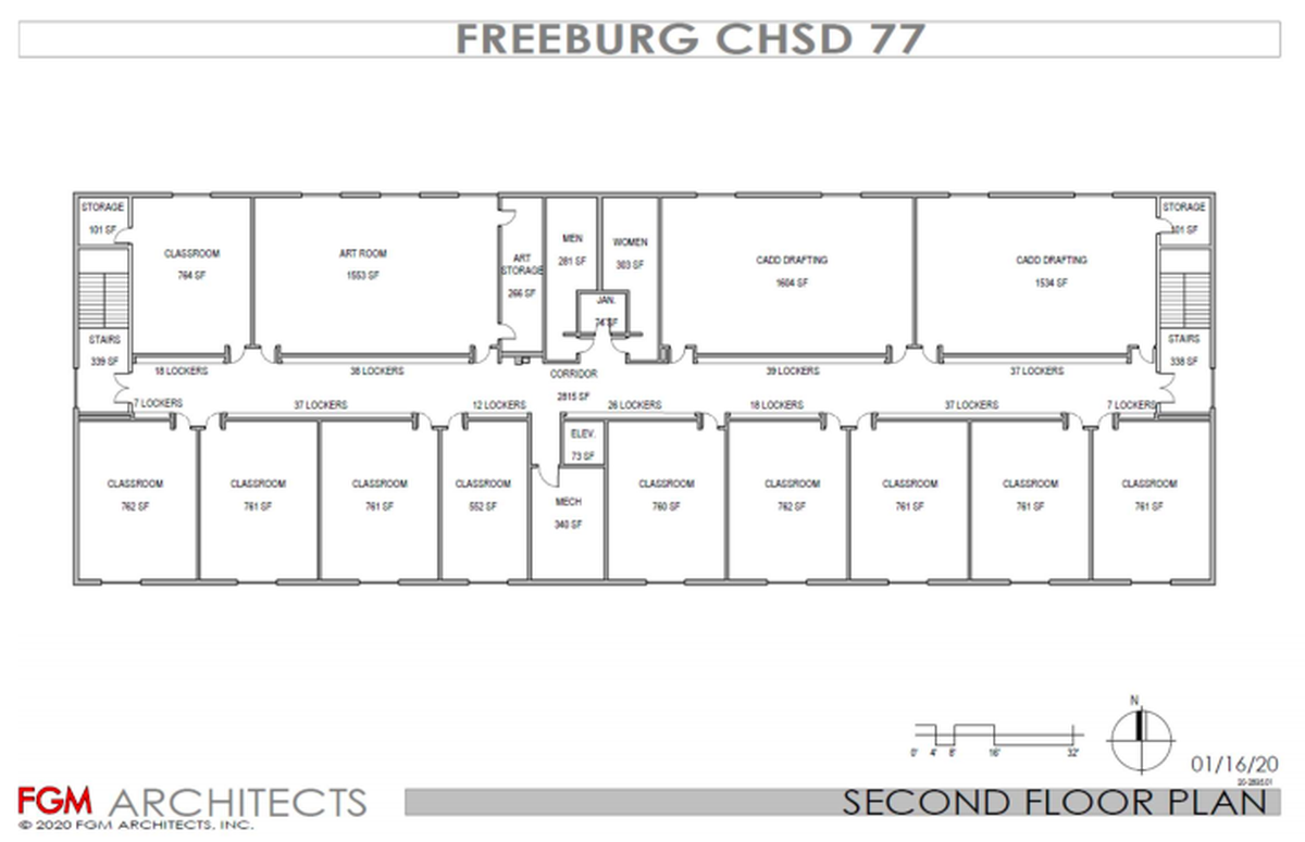 One possible design for the second floor addition at Freeburg Community High School. The final design will be presented to and approved by the board.