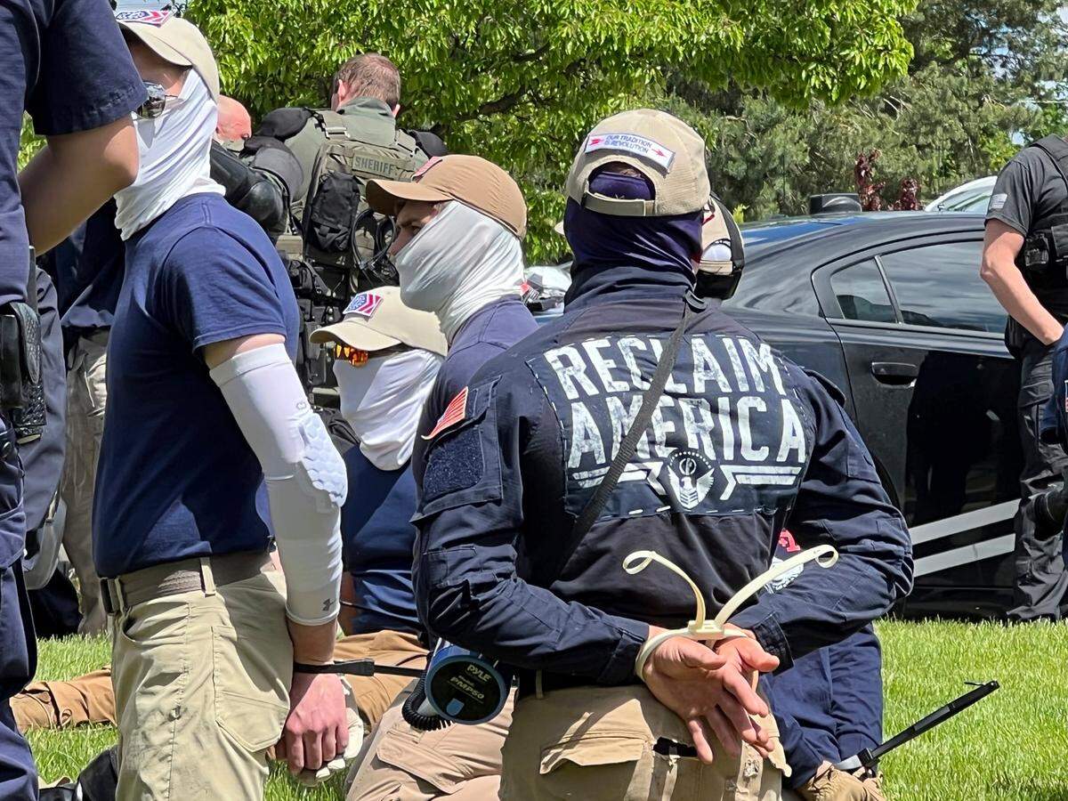 Police in Idaho arrest 31 members of the white nationalist group Patriot Front near an LGBTQ pride event on June 11, 2022, after they were found packed into the back of a U-Haul truck with “riot gear.”