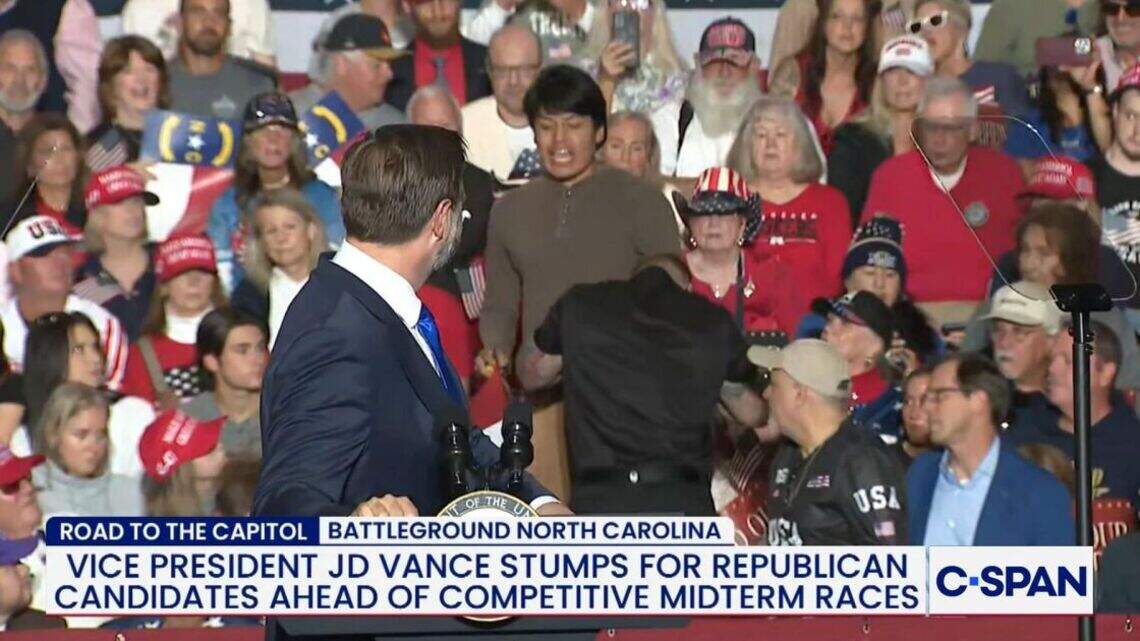 JD Vance joked protester was here illegally. He says he was born and raised in NC