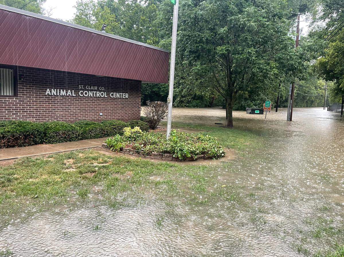 The St. Clair County Animal Services building in Belleville is pictured here on Tuesday, July 26, 2022, during heavy rainfall.