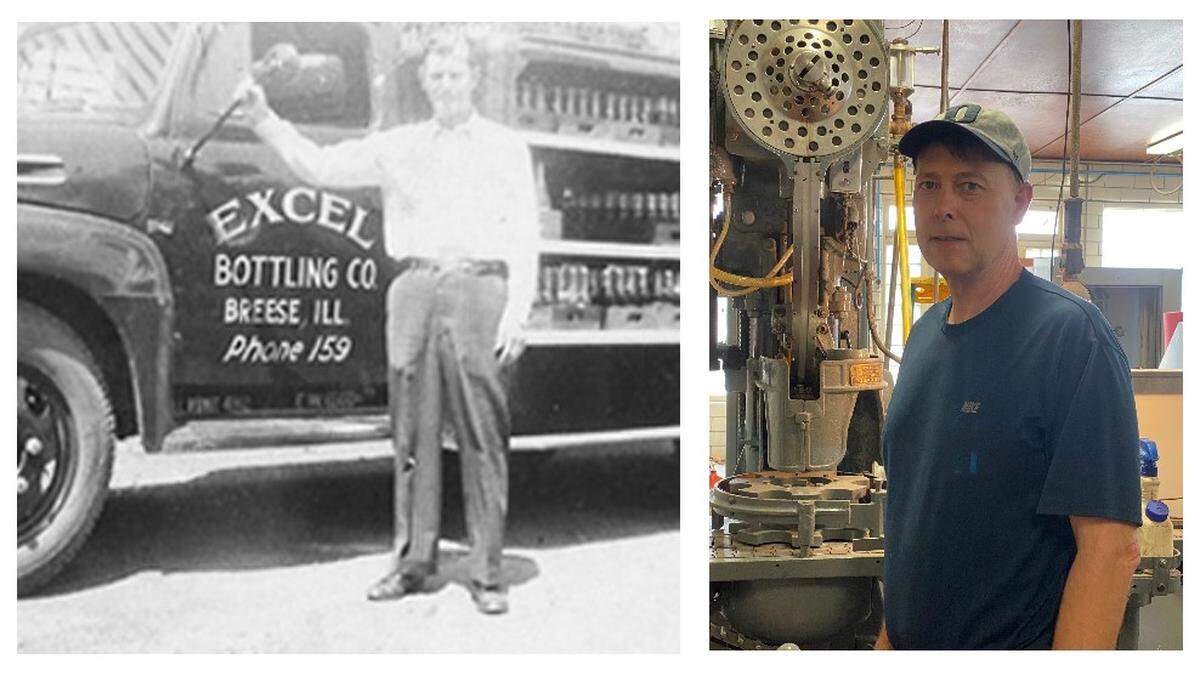 Excel Bottling Co. was founded in 1936 by Edward “Lefty” Meier, left. His grandson, Bill Meier, now serves as company president.