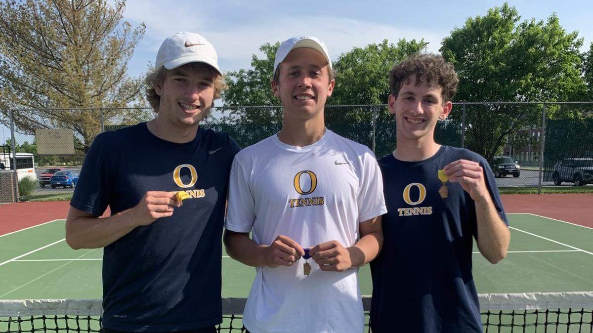 Pictured are the IHSA state qualifiers from O’Fallon High School, including Kaden Vollmer, Nic Strobel and Gavin Sohn. Vollmer and Strobel advanced as a doubles team, while Sohn advanced in singles after capturing the sectional championship. At state, Sohn and Vollmer/Strobel each went 2-2 to help O’Fallon finish 22nd overall.